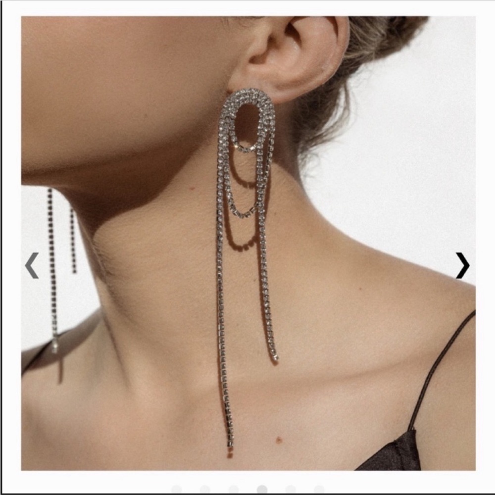 Anthropologie Shashi Vroom Long Rhinestone Prom Earrings - Picture 7 of 12